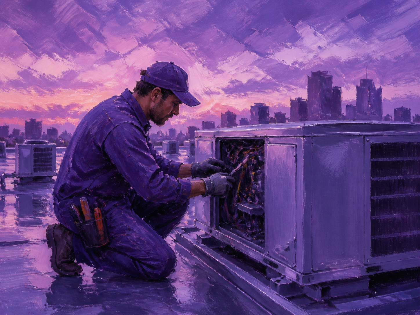 Illustration of facilities management staff in a Gulf tower