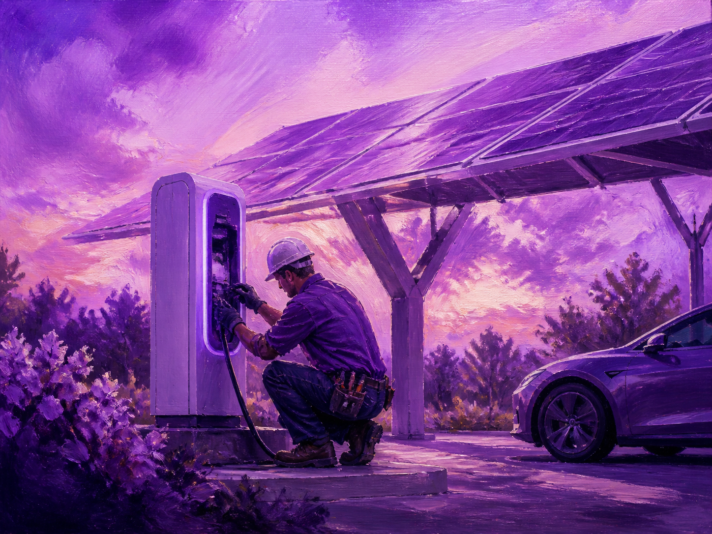 Illustration of a worker installing solar panels in the Gulf