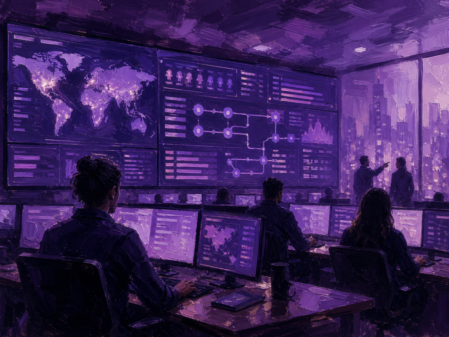 Illustration of AI coordinating cross-border workforce movement