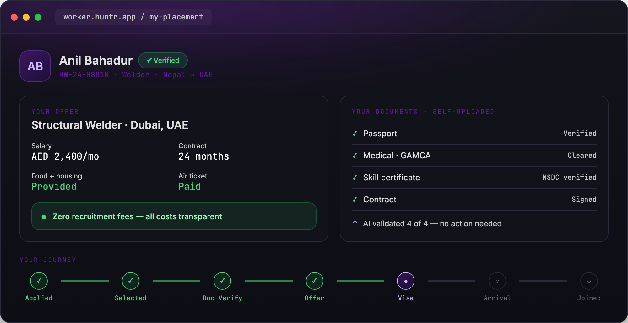 Worker self-service portal — offer, documents and journey tracker